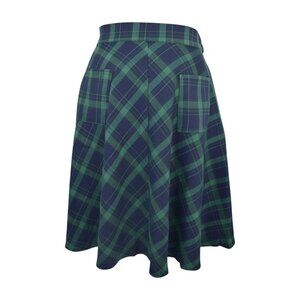 Plus Size Dark Green Tartan Plaid Midi Skirt – Retro 60s Style with Pockets